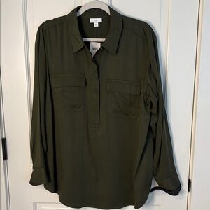 J. Jill NWT Size XL Olive Soft Luxe Button-Up Tunic Top